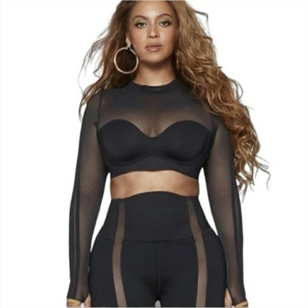 Ivy Park Drip 2 Black mesh crop top.